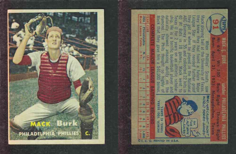 1957 TOPPS BASEBALL CARD #91 M. BURK photo