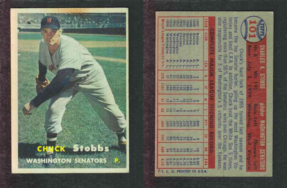 1957 TOPPS BASEBALL CARD #101 C. STOBBS photo