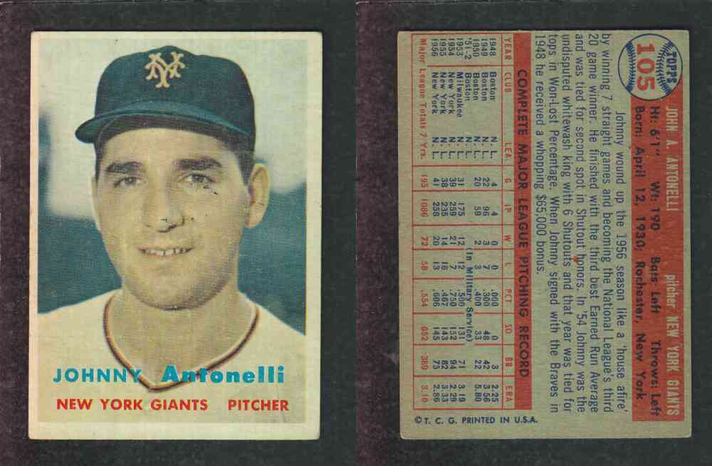 1957 TOPPS BASEBALL CARD #105 J. ANTONELLI photo
