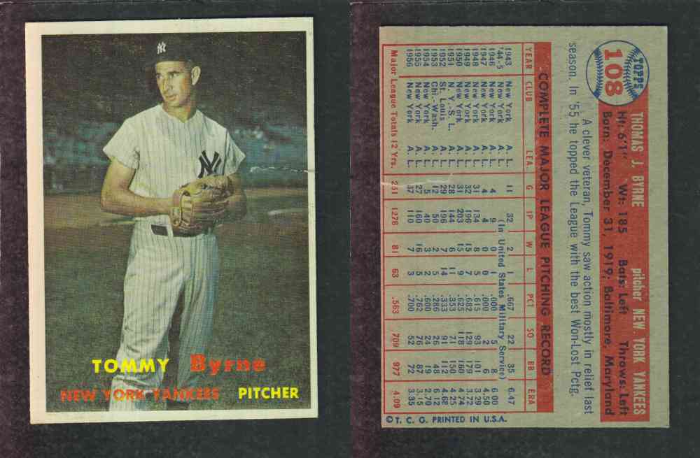 1957 TOPPS BASEBALL CARD #108 T. BYRNE photo