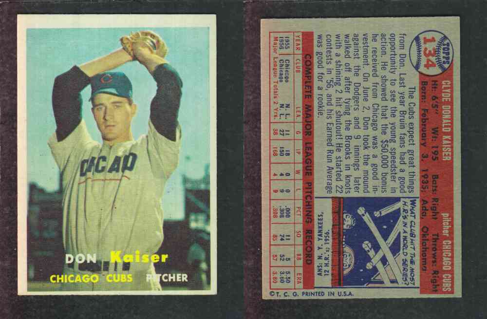 1957 TOPPS BASEBALL CARD #134 D. KAISER photo
