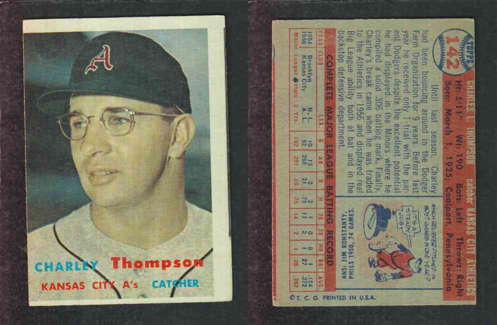 1957 TOPPS BASEBALL CARD #142 C, THOMPSON photo