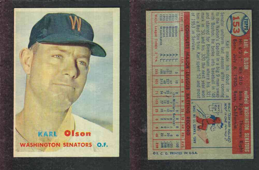 1957 TOPPS BASEBALL CARD #153 K. OLSON photo