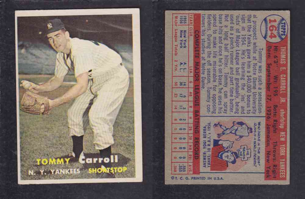1957 TOPPS BASEBALL CARD #164 T. CARROLL photo