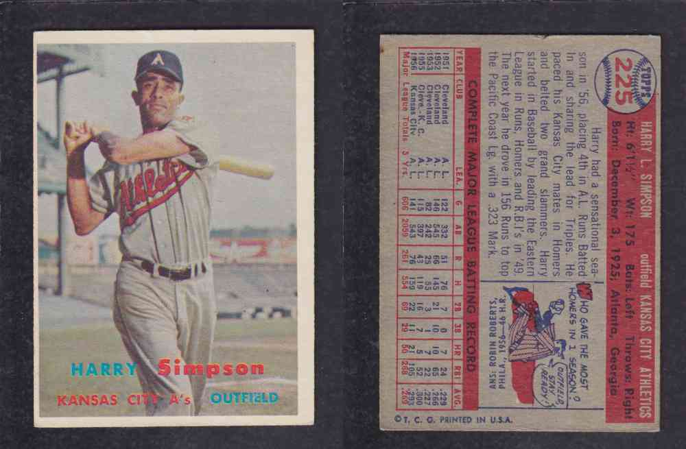 1957 TOPPS BASEBALL CARD #225 H. SIMPSON photo