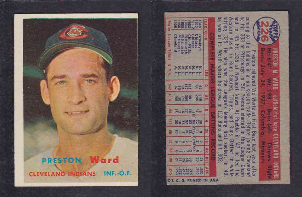 1957 TOPPS BASEBALL CARD #226 P. WARD photo