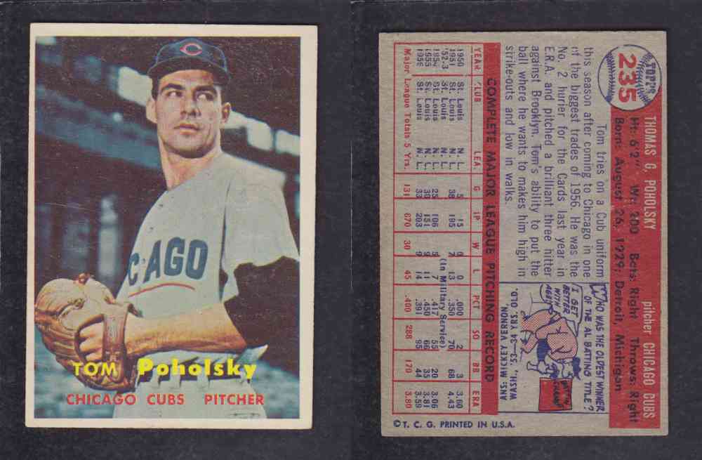 1957 TOPPS BASEBALL CARD #235 T. POHOLSKY photo