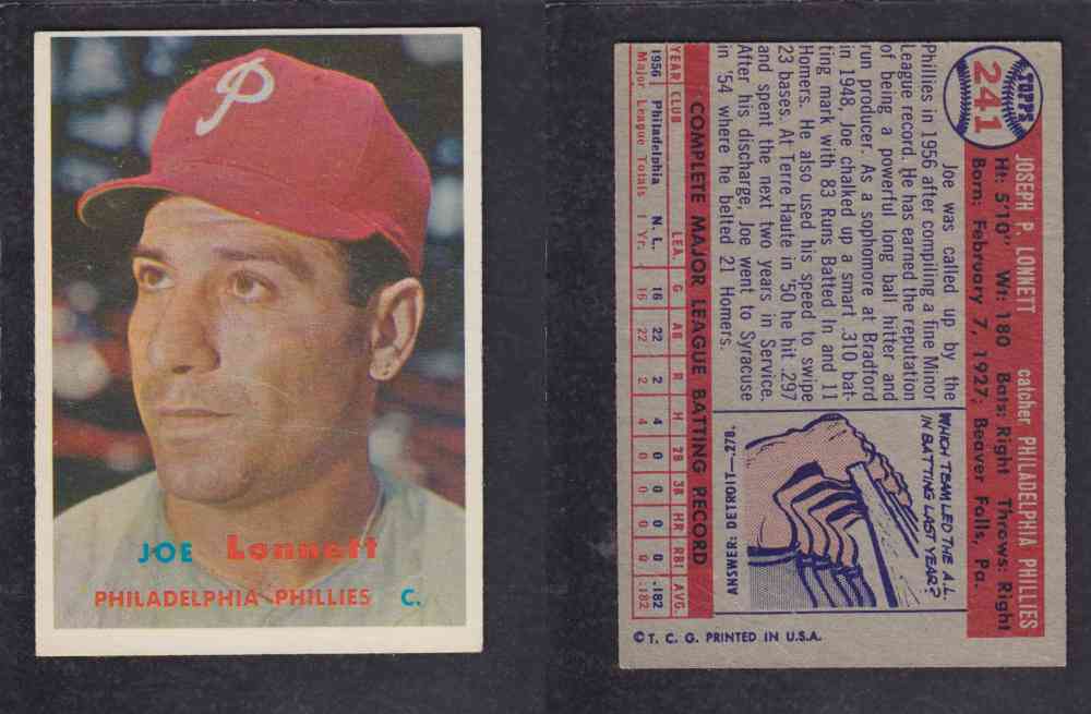 1957 TOPPS BASEBALL CARD #241 J. LONNETT photo