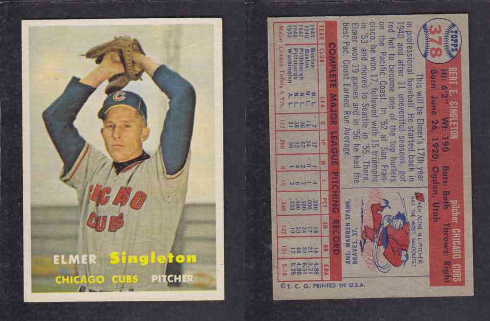 1957 TOPPS BASEBALL CARD #378 E. SINGLETON photo