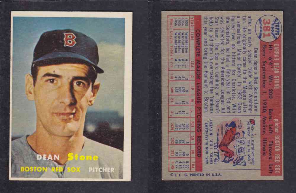 1957 TOPPS BASEBALL CARD #381 D. STONE photo