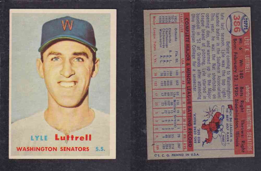 1957 TOPPS BASEBALL CARD #386 L. LUTTRELL photo