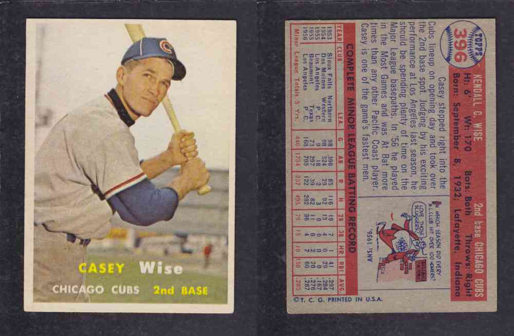 1957 TOPPS BASEBALL CARD #396 C. WISE photo