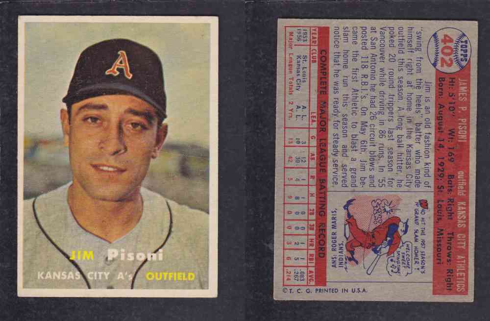 1957 TOPPS BASEBALL CARD #402 J. PISONI photo