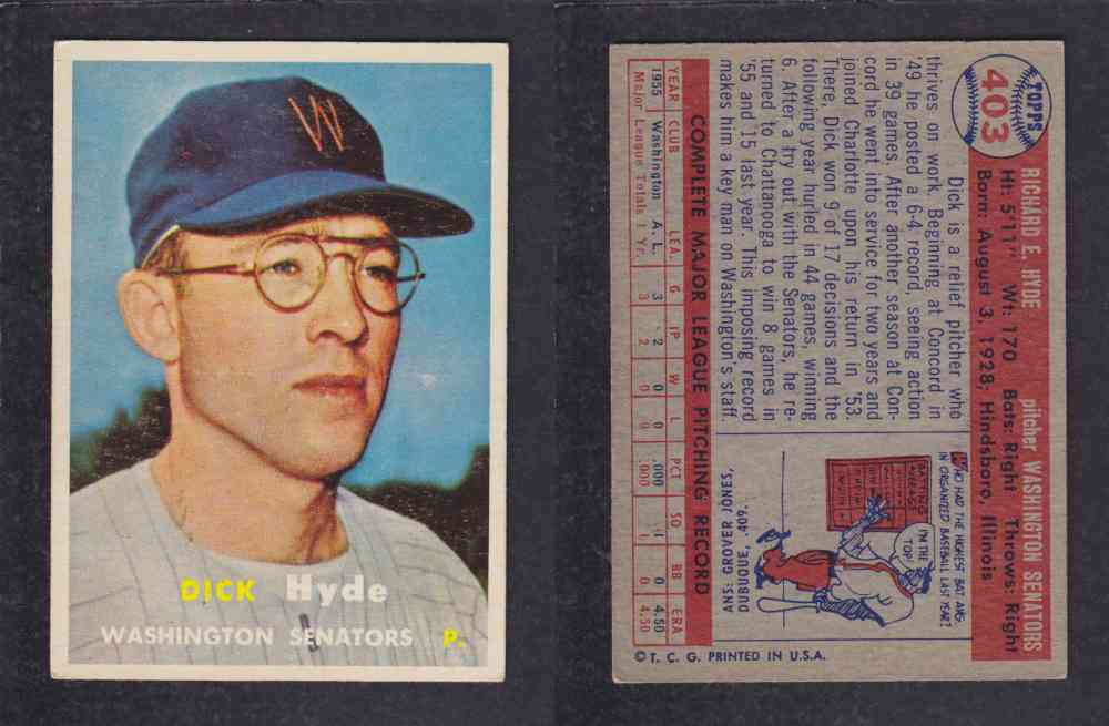 1957 TOPPS BASEBALL CARD #403 D. HYDE photo