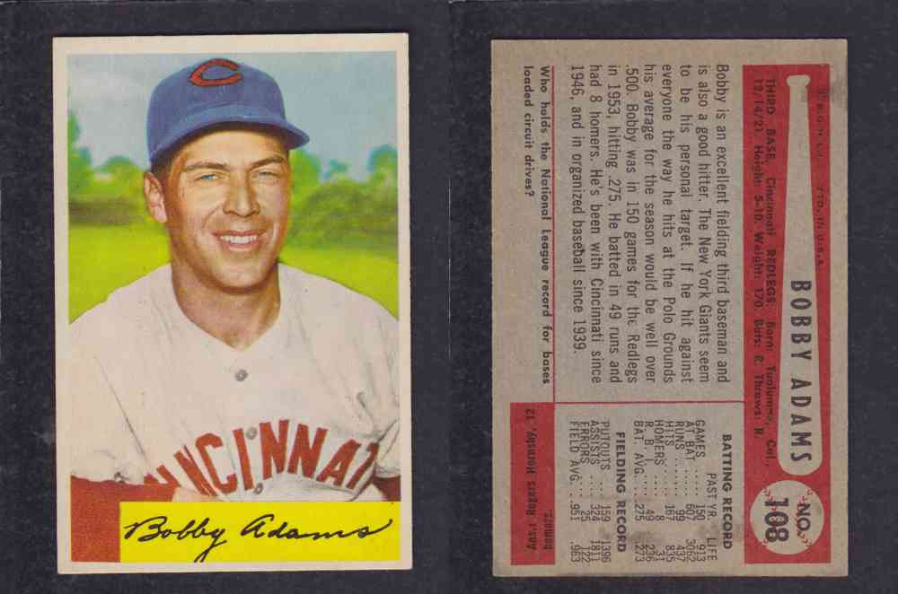 1954 BOWMAN BASEBALL CARD #108 B. ADAMS photo