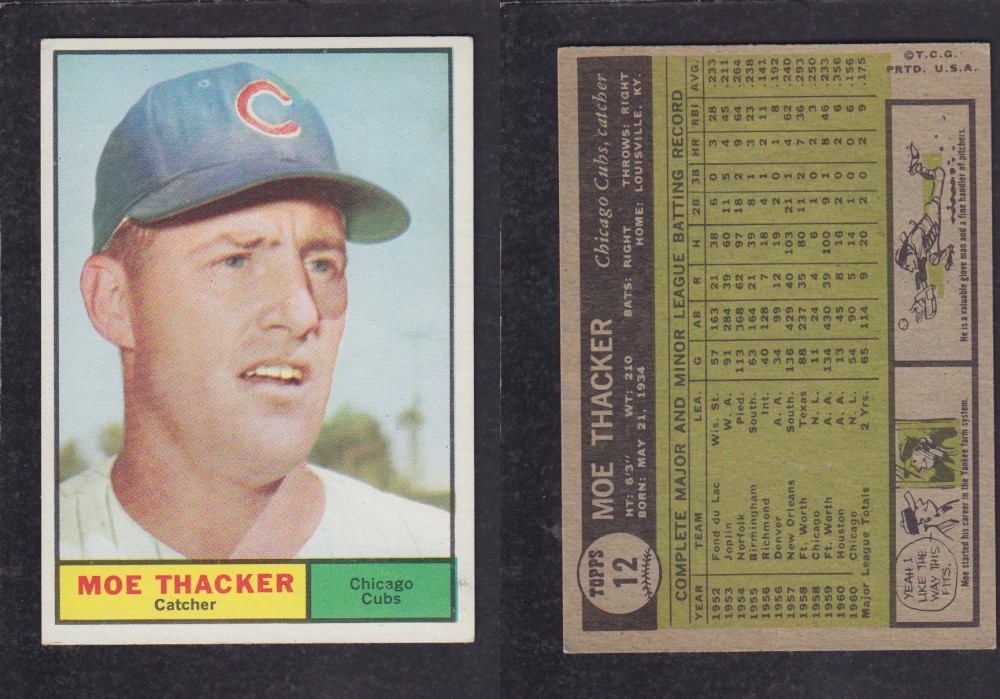 1962  TOPPS BASEBALL CARD #12  M. THACKER photo