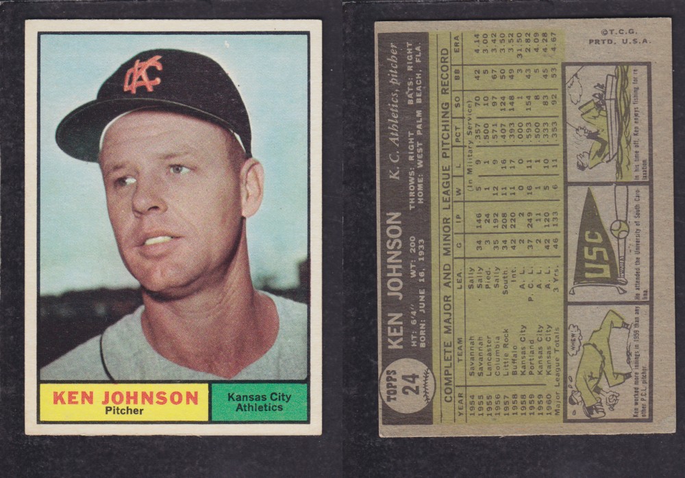 1962  TOPPS BASEBALL CARD #24  K. JOHNSON photo