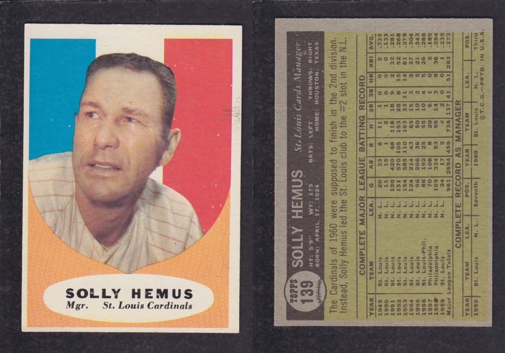 1962  TOPPS BASEBALL CARD #139  S. HEMUS photo