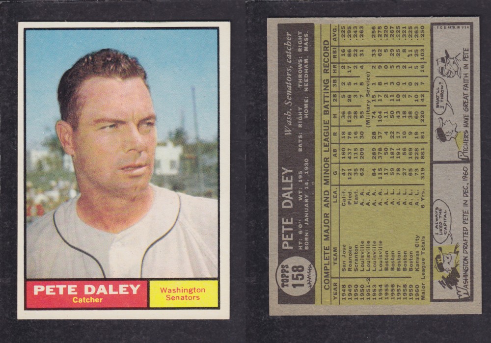 1962  TOPPS BASEBALL CARD #158  P. DALEY photo