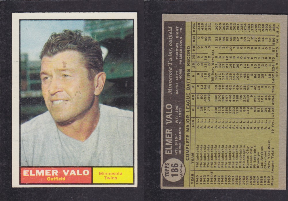 1962  TOPPS BASEBALL CARD #186  E. VALO photo