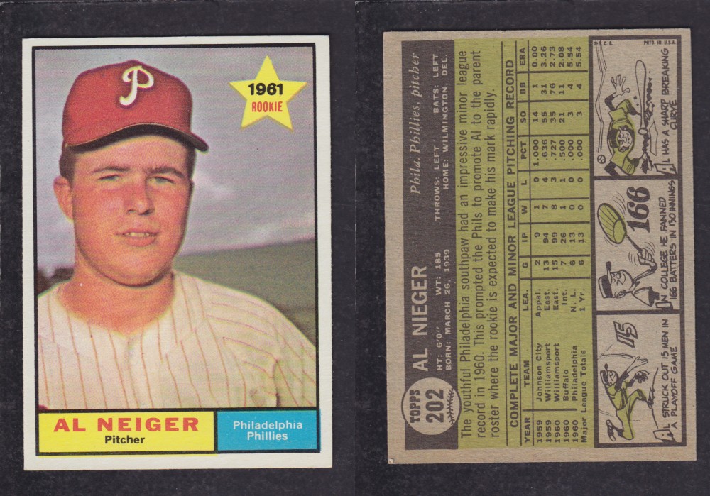 1962  TOPPS BASEBALL CARD #202  A. NEIGER photo