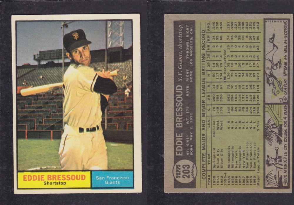 1962  TOPPS BASEBALL CARD #203  E. BRESSOUD photo