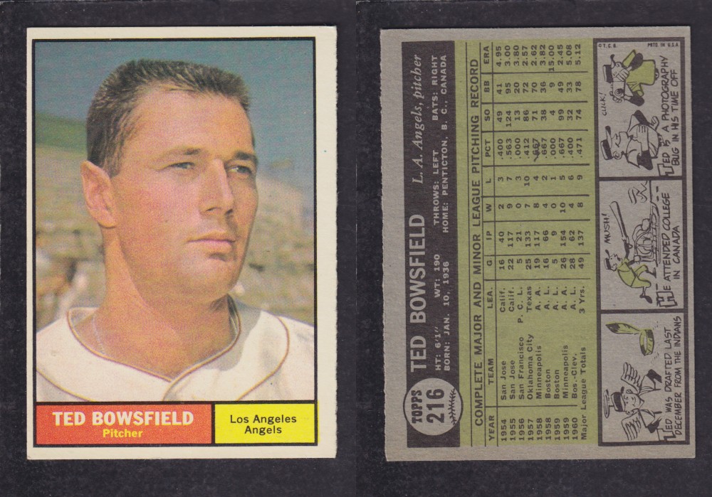 1962  TOPPS BASEBALL CARD #216  T.  BOWSFIELD photo