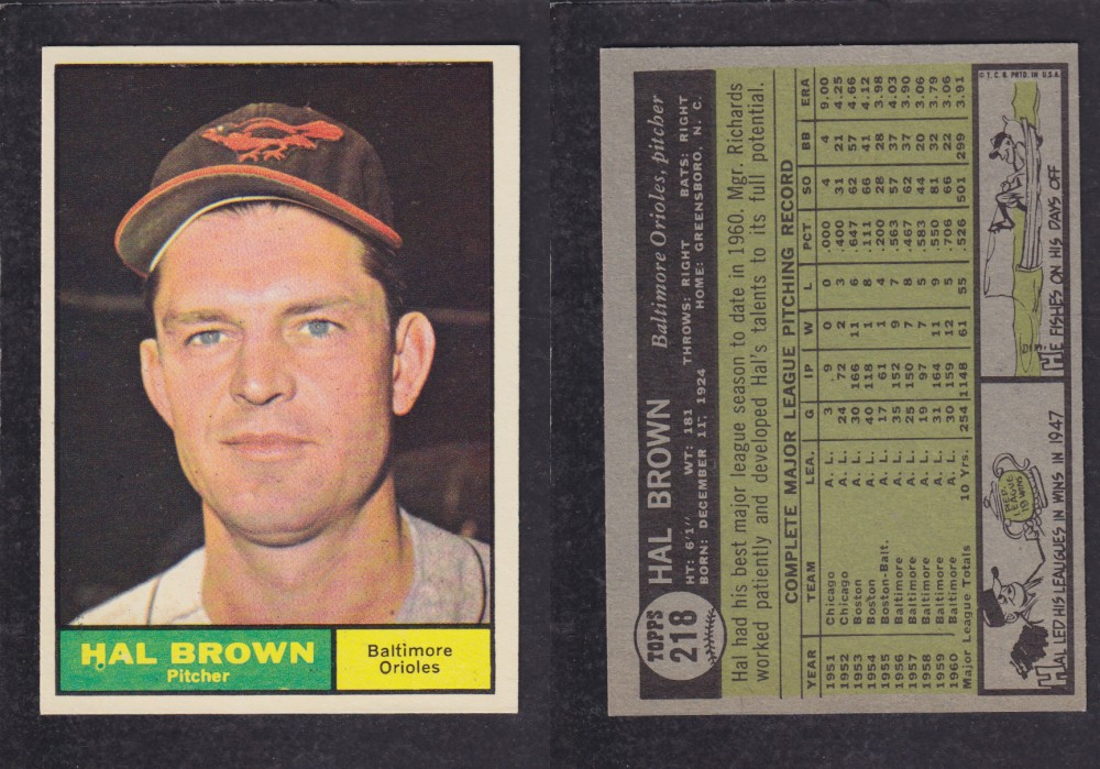 1962  TOPPS BASEBALL CARD #218  H. BROWN photo