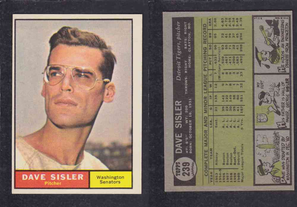 1962  TOPPS BASEBALL CARD #239  D. SISLER photo