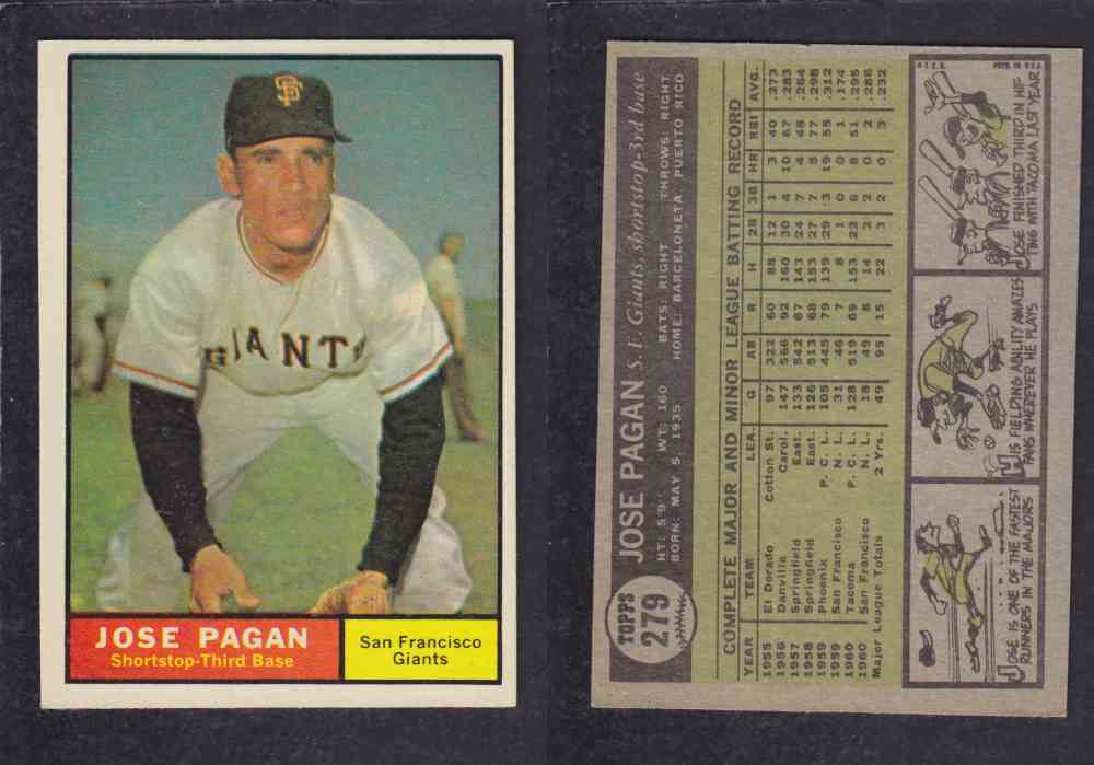 1961 TOPPS BASEBALL CARD #279  J. PAGAN photo