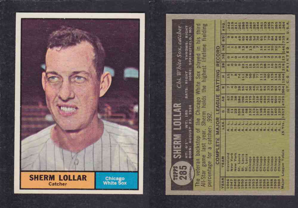 1961 TOPPS BASEBALL CARD #285  S. LOLLAR photo