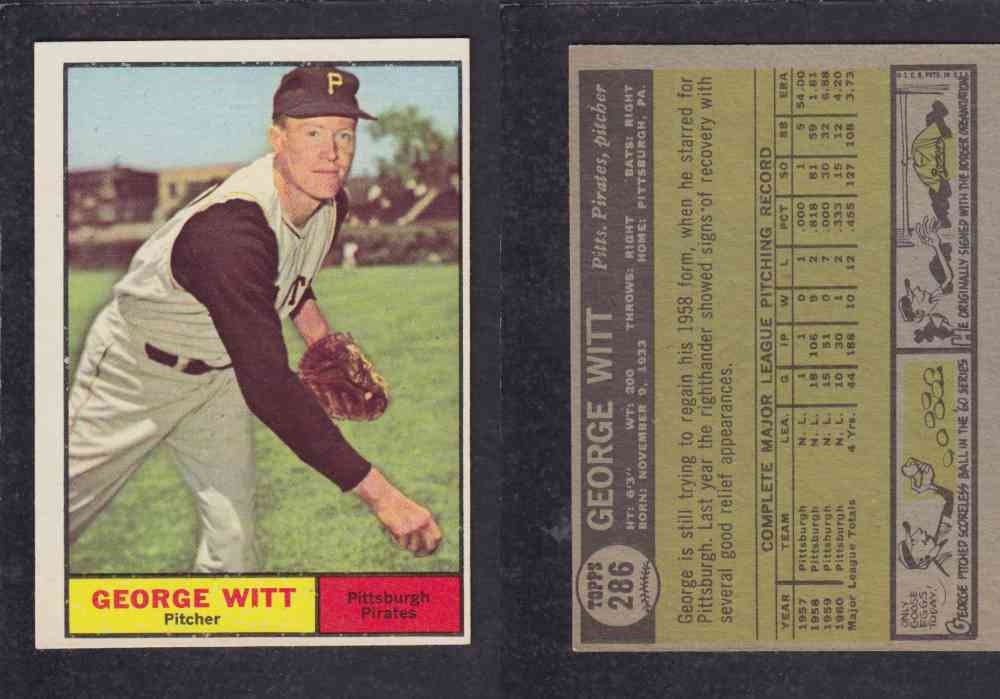 1961 TOPPS BASEBALL CARD #286  G. WITT photo