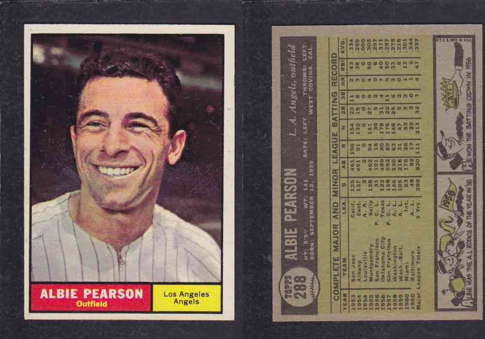 1961 TOPPS BASEBALL CARD #288  A. PEARSON photo