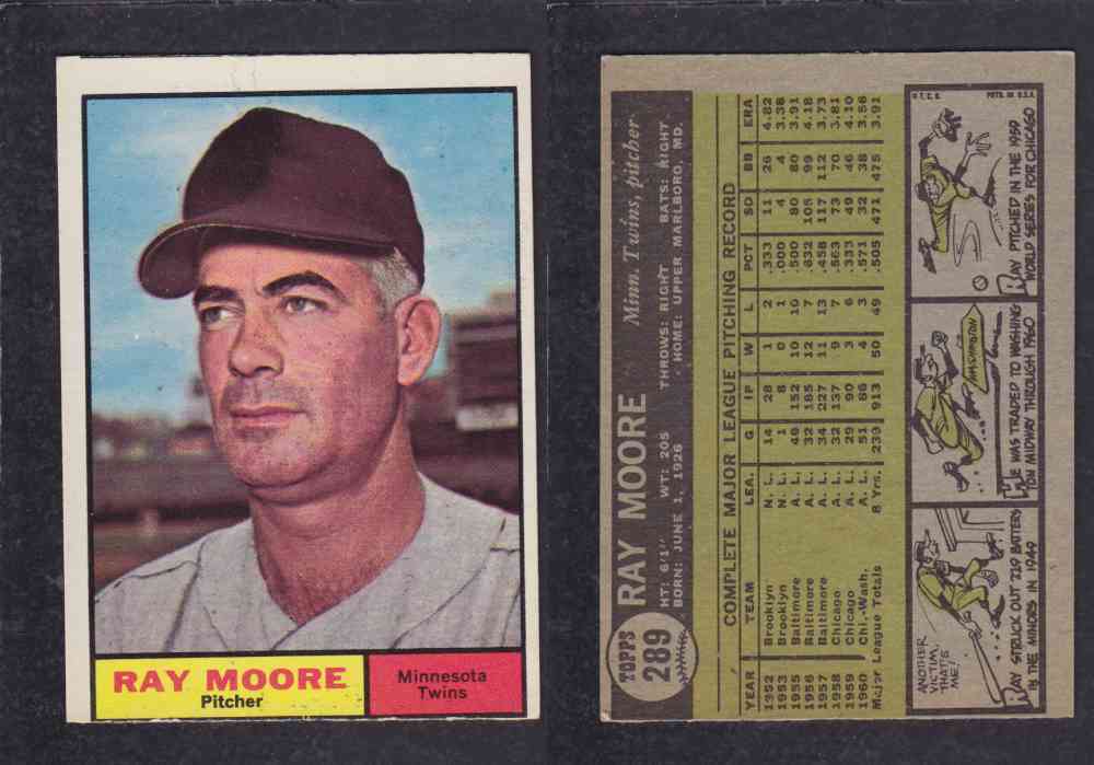 1961 TOPPS BASEBALL CARD #289  R. MOORE photo