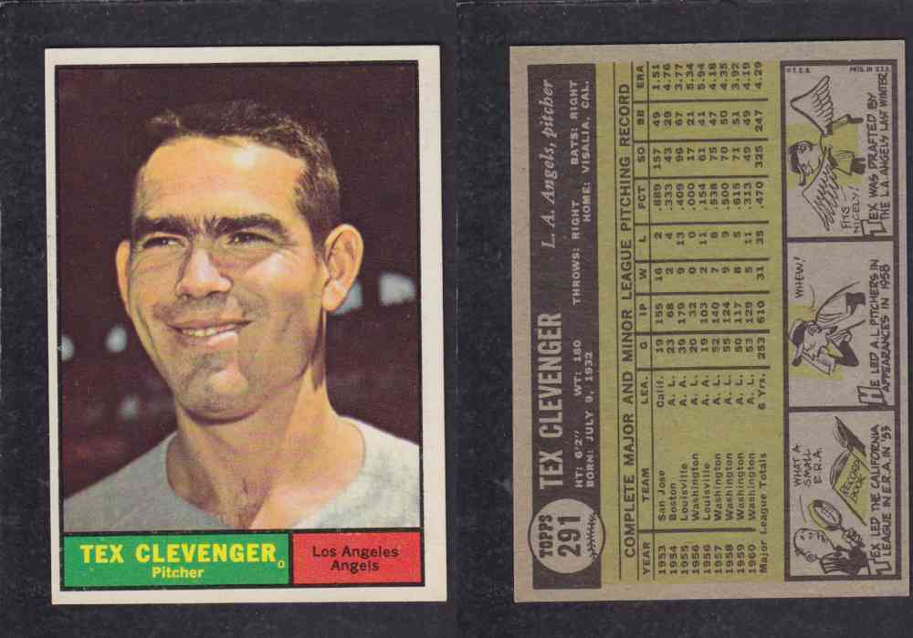 1961 TOPPS BASEBALL CARD #291  T. CLEVENGER photo