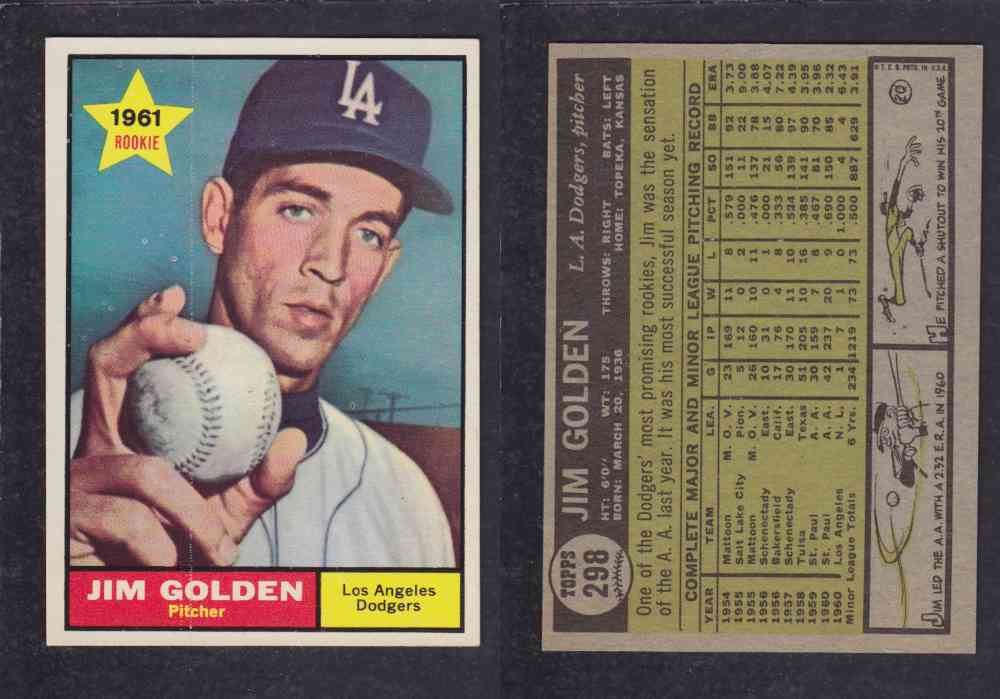 1961 TOPPS BASEBALL CARD #298  J. GOLDEN photo