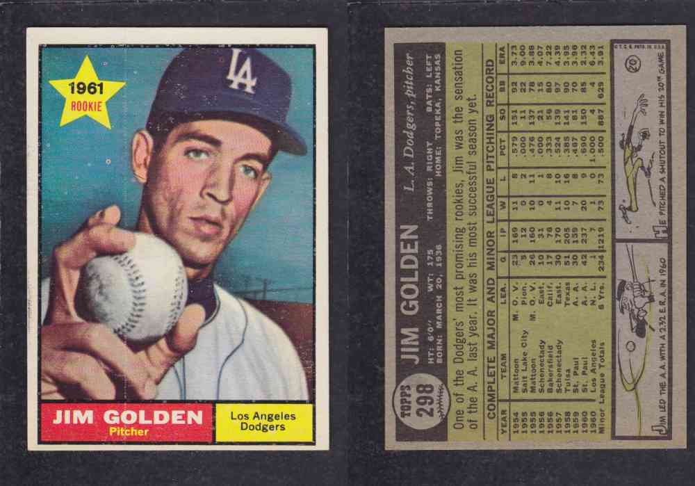 1961 TOPPS BASEBALL CARD #298  J. GOLDEN photo