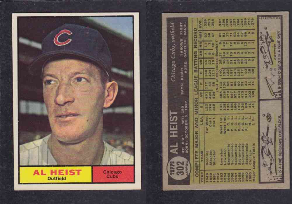 1961 TOPPS BASEBALL CARD #302  A. HEIST photo