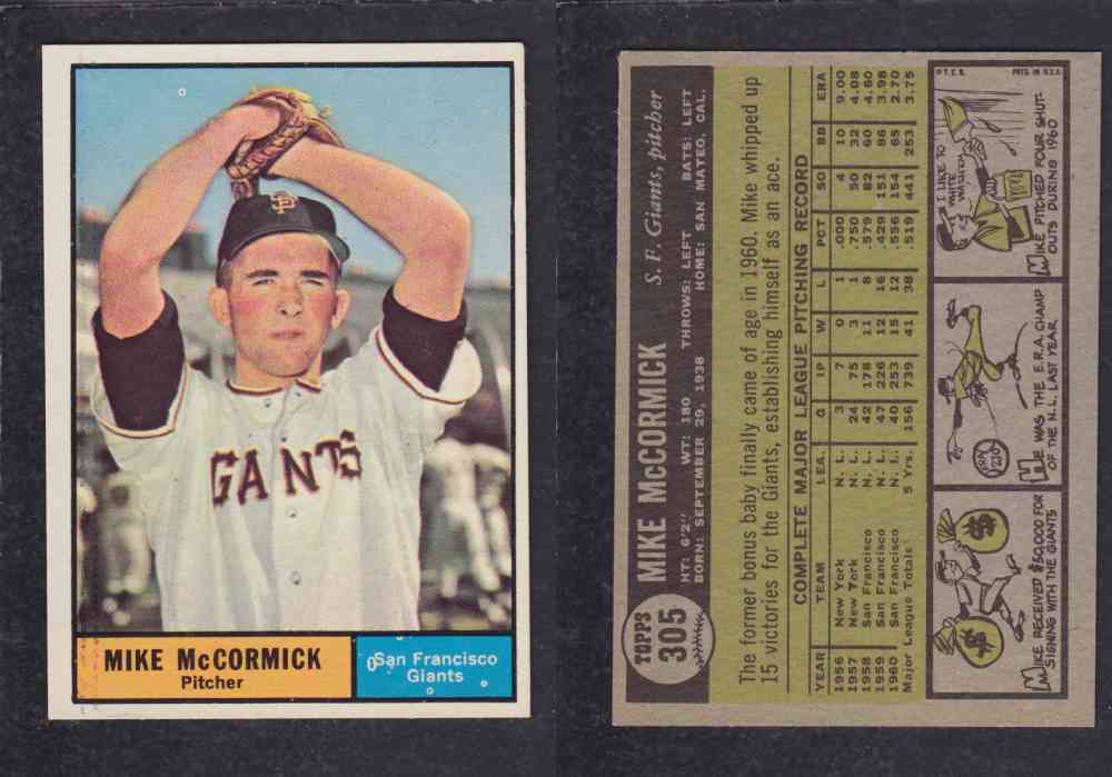 1961 TOPPS BASEBALL CARD #305  M. McCORMICK photo