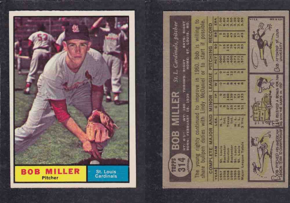 1961 TOPPS BASEBALL CARD #314  B. MILLER photo