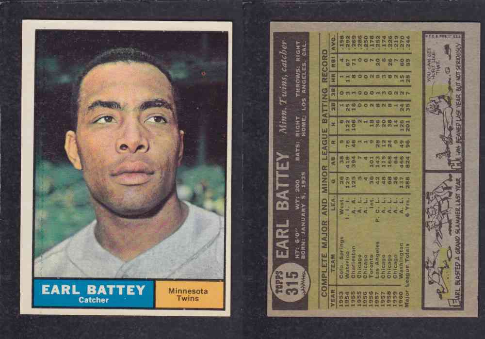 1961 TOPPS BASEBALL CARD #315  E. BATTEY photo