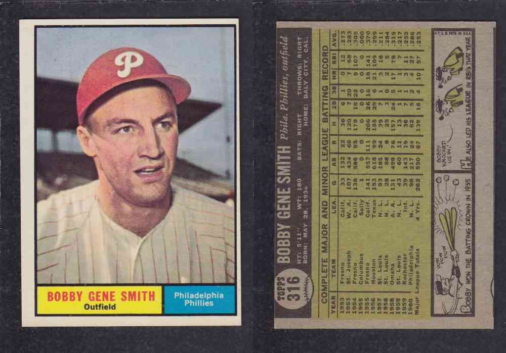 1961 TOPPS BASEBALL CARD #316  B. G. SMITH photo