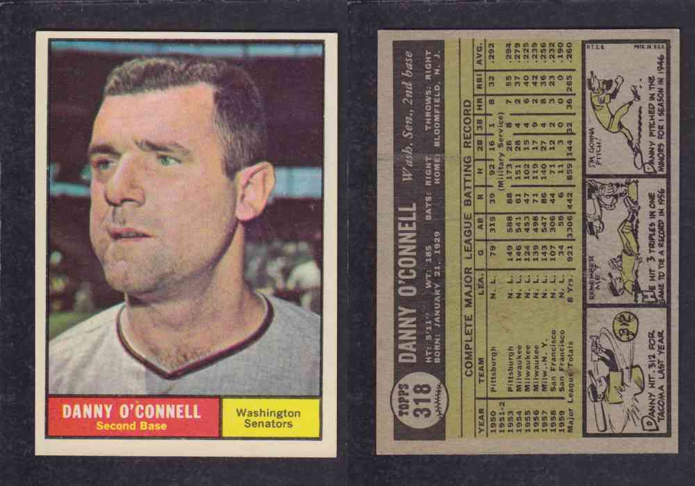 1961 TOPPS BASEBALL CARD #318  D. O`CONNELL photo