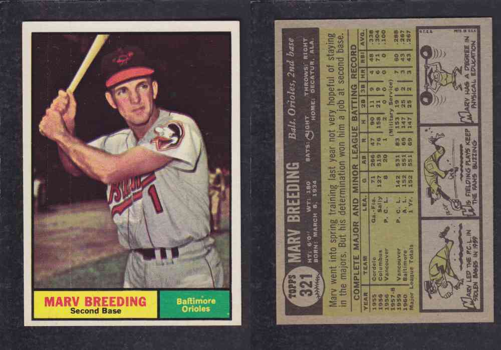 1961 TOPPS BASEBALL CARD #321  M. BREEDING photo