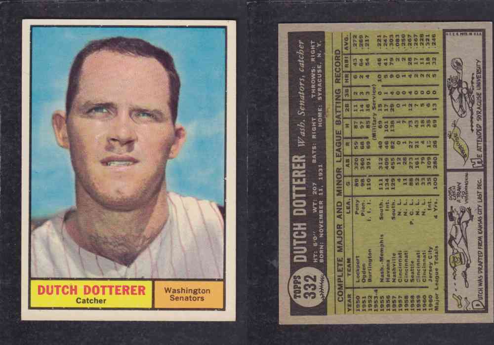 1961 TOPPS BASEBALL CARD #332  D. DOTTERER photo