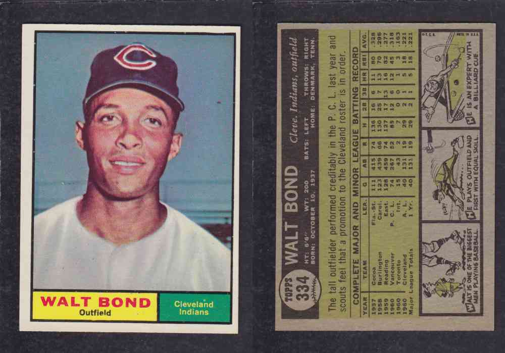 1961 TOPPS BASEBALL CARD #334  W. BOND photo