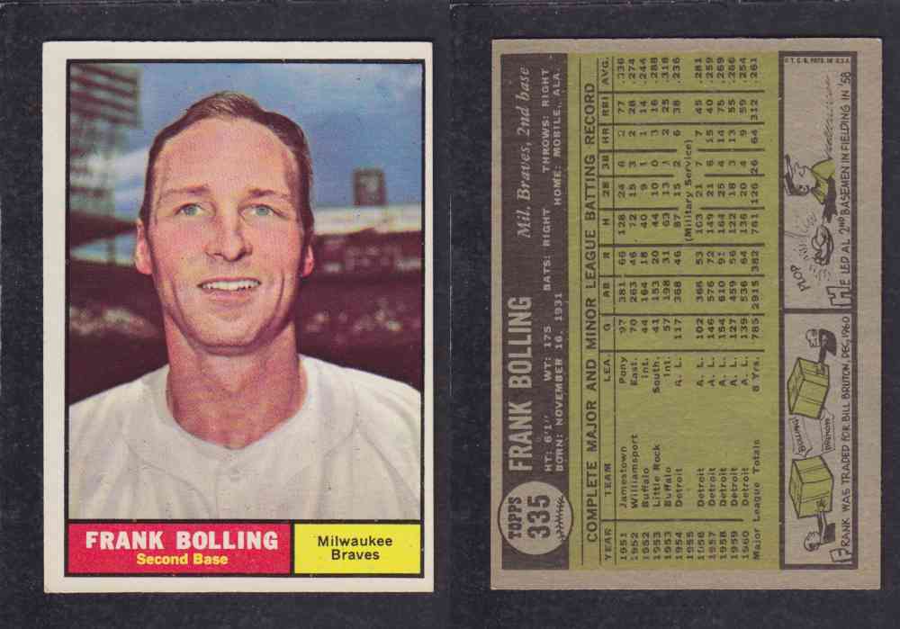 1961 TOPPS BASEBALL CARD #335  F. BOLLING photo