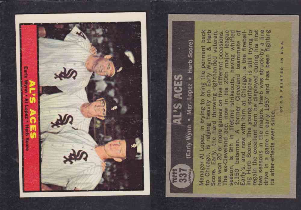 1961 TOPPS BASEBALL CARD #337  AL`S ACES photo