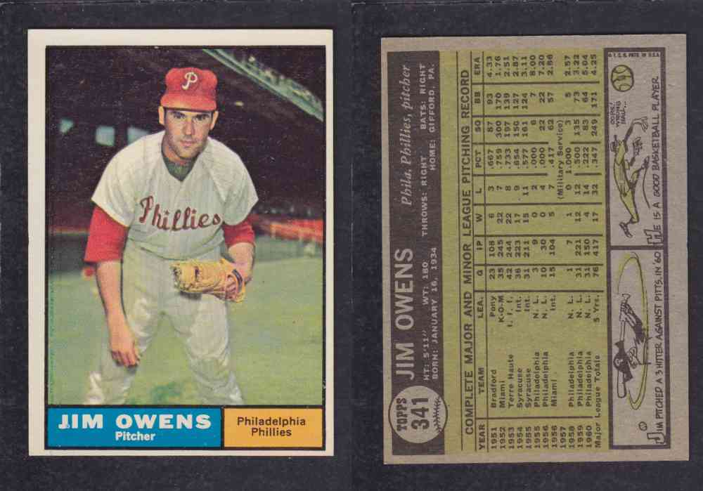 1961 TOPPS BASEBALL CARD #341  J. OWENS photo