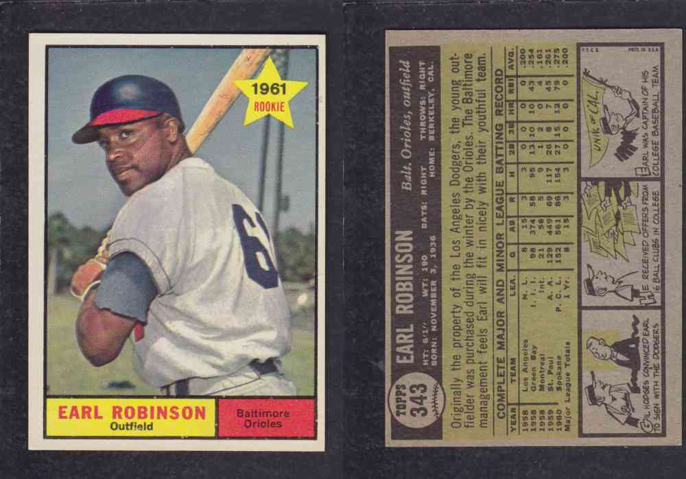 1961 TOPPS BASEBALL CARD #343  E. ROBINSON photo